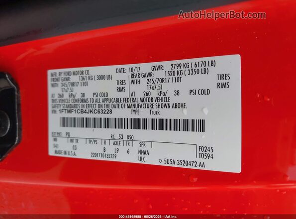 1FTMF1CB4JKC63228 2018 FORD F150 Red Engine compartment view
