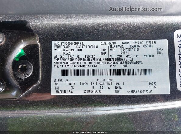 1FTMF1CB9JKF51147 2018 FORD F150 Gray Vista del compartimento del motor