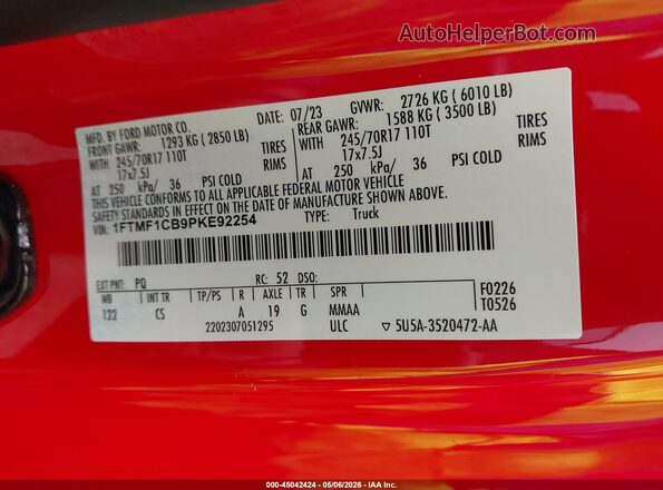 1FTMF1CB9PKE92254 2023 FORD F150 Red Вид підкапотного простору