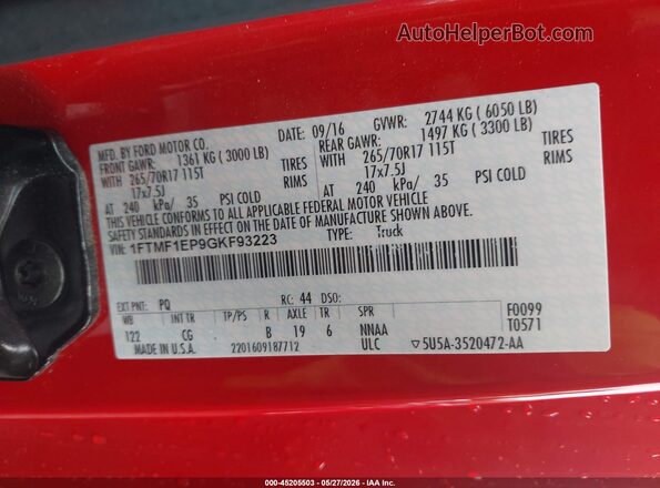 1FTMF1EP9GKF93223 2016 FORD F150 Red Widok komory silnika