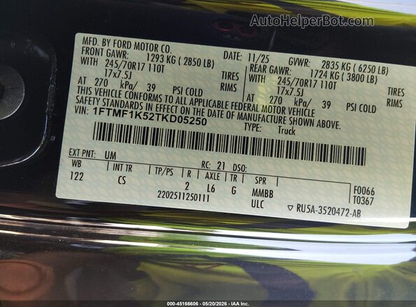 1FTMF1K52TKD05250 2026 FORD F150 Black Widok komory silnika