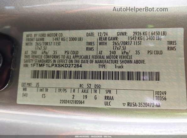 1FTMF1LPXSKD27284 2025 FORD F150 Gray Widok komory silnika