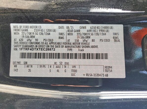 1FTRF4DTXTEC28872 2026 FORD F450 Black VIN կոդի պիտակի տեսք