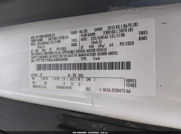 1FTYE1Y82LKB02459 2020 FORD TRANSIT-150 White ძრავის განყოფილების ხედი