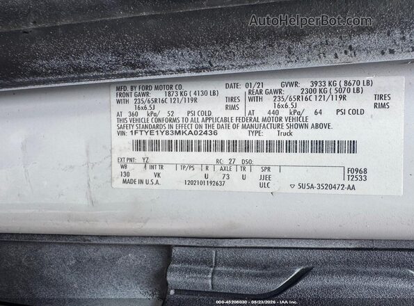 1FTYE1Y83MKA02436 2021 FORD TRANSIT-150 White Вид підкапотного простору