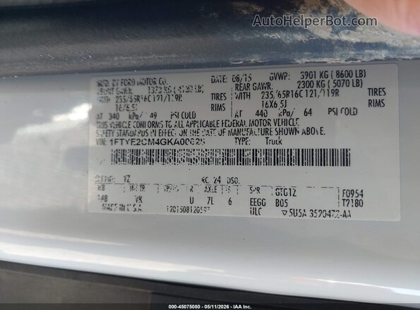 1FTYE2CM4GKA00628 2016 FORD TRANSIT-150 White Շարժիչի բաժամունքի տեսք