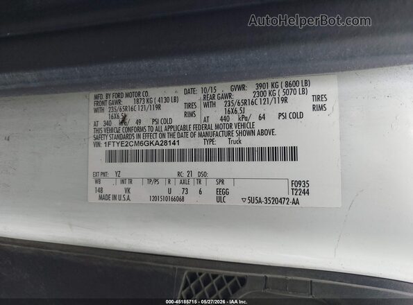 1FTYE2CM6GKA28141 2016 FORD TRANSIT-150 White Вид підкапотного простору