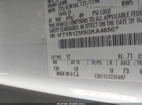 1FTYR1ZM5GKA46507 2016 FORD TRANSIT-250 White Вид підкапотного простору