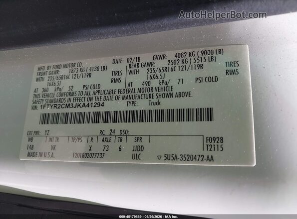 1FTYR2CM3JKA41294 2018 FORD TRANSIT-250 Черный 