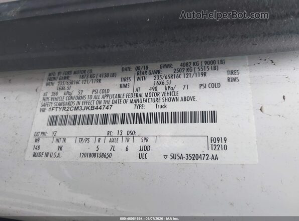 1FTYR2CM3JKB44747 2018 FORD TRANSIT-250 White 