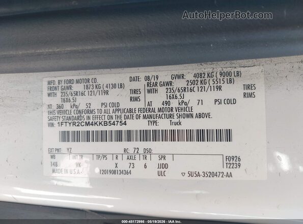1FTYR2CM4KKB54754 2019 FORD TRANSIT-250 Green Engine compartment view