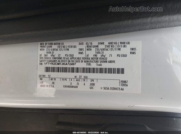 1FTYR2CM7JKA72497 2018 FORD TRANSIT-250 White 