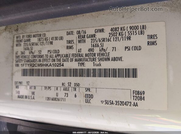 1FTYR2CM9HKA10254 2017 FORD TRANSIT-250 White Շարժիչի բաժամունքի տեսք