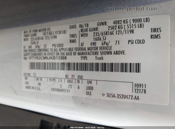 1FTYR2CM9JKB13308 2018 FORD TRANSIT-250 White Engine compartment view