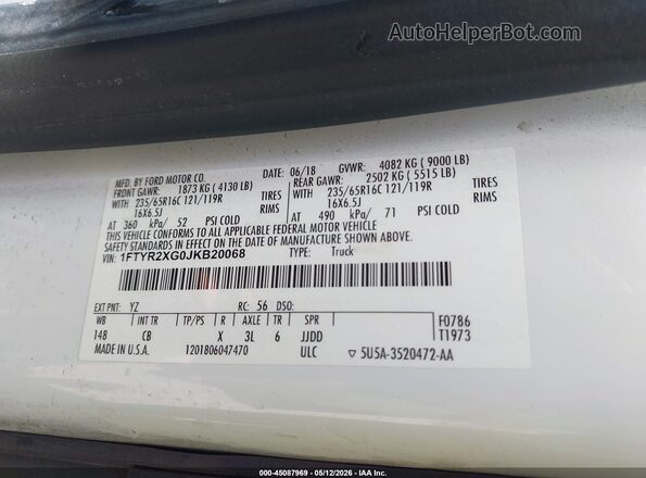 1FTYR2XG0JKB20068 2018 FORD TRANSIT-250 White Engine compartment view