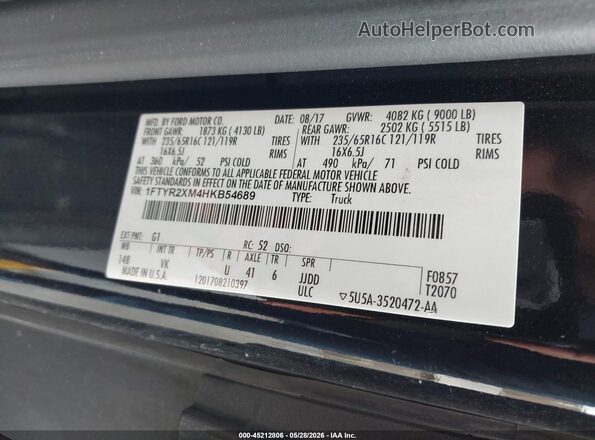 1FTYR2XM4HKB54689 2017 FORD TRANSIT-250 Black VIN sticker view