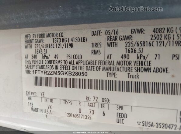 1FTYR2ZM5GKB28050 2016 FORD TRANSIT-250 White Engine compartment view