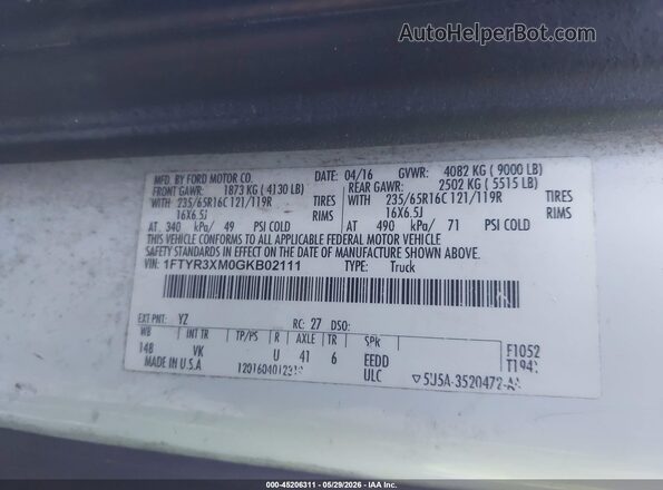 1FTYR3XM0GKB02111 2016 FORD TRANSIT-250 White Engine compartment view