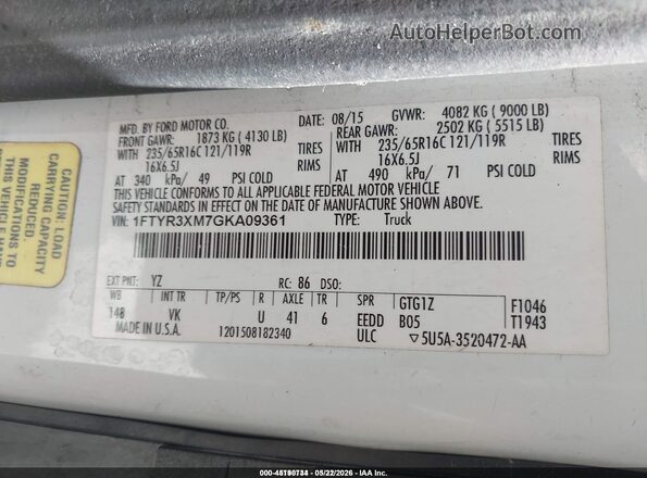 1FTYR3XM7GKA09361 2016 FORD TRANSIT-250 White Vista del compartimento del motor