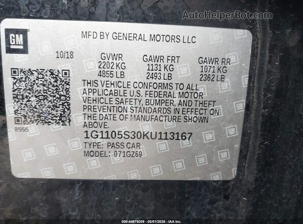 1G1105S30KU113167 2019 CHEVROLET IMPALA Black 