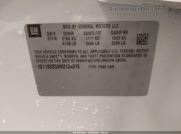 1G1105S39HU124015 2017 CHEVROLET IMPALA White ძრავის განყოფილების ხედი