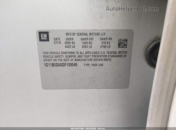 1G11B5SAXGF109549 2016 CHEVROLET MALIBU Silver Вид підкапотного простору