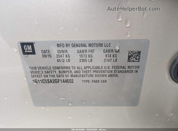 1G11C5SA2GF144602 2016 CHEVROLET MALIBU Gold Widok komory silnika