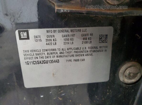 1G11C5SA2GU135443 2016 CHEVROLET MALIBU Charcoal 