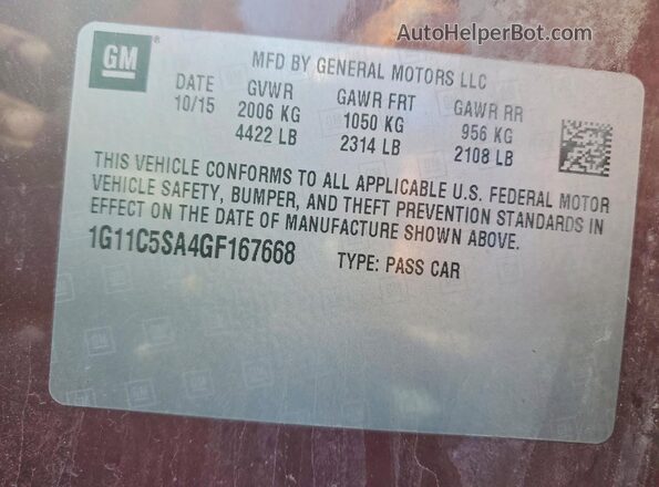 1G11C5SA4GF167668 2016 CHEVROLET MALIBU Burgundy 
