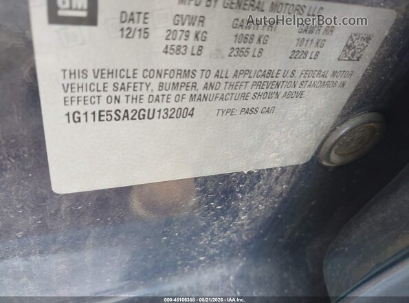 1G11E5SA2GU132004 2016 CHEVROLET MALIBU Blue ძრავის განყოფილების ხედი