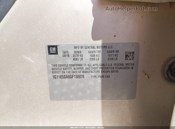 1G11E5SA6GF138876 2016 CHEVROLET MALIBU Gold Շարժիչի բաժամունքի տեսք