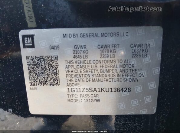 1G11Z5SA1KU136428 2019 CHEVROLET IMPALA Black Շարժիչի բաժամունքի տեսք