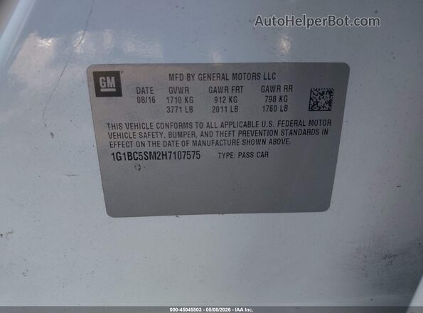 1G1BC5SM2H7107575 2017 CHEVROLET CRUZE White 