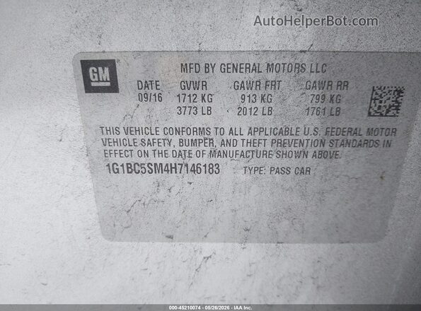 1G1BC5SM4H7146183 2017 CHEVROLET CRUZE Silver Widok komory silnika