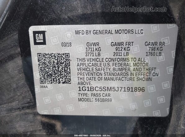 1G1BC5SM5J7191896 2018 CHEVROLET CRUZE Black ძრავის განყოფილების ხედი