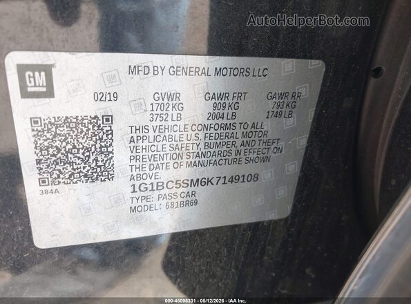 1G1BC5SM6K7149108 2019 CHEVROLET CRUZE Black Շարժիչի բաժամունքի տեսք