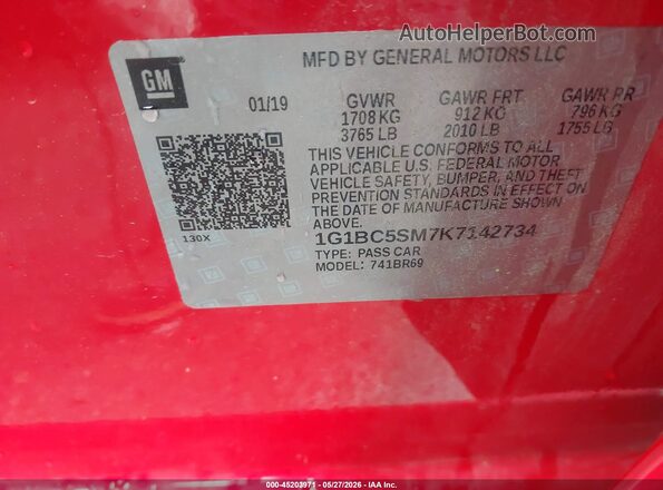 1G1BC5SM7K7142734 2019 CHEVROLET CRUZE Red Շարժիչի բաժամունքի տեսք