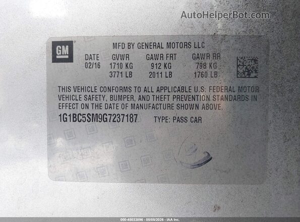 1G1BC5SM9G7237187 2016 CHEVROLET CRUZE Gray Widok komory silnika