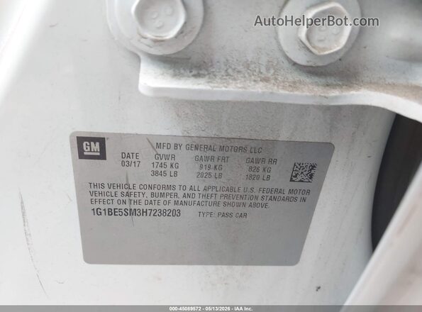 1G1BE5SM3H7238203 2017 CHEVROLET CRUZE White Widok komory silnika