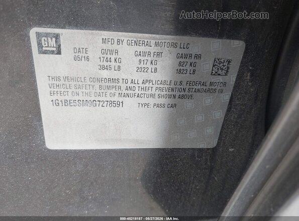 1G1BE5SM9G7278591 2016 CHEVROLET CRUZE Gray Вид підкапотного простору