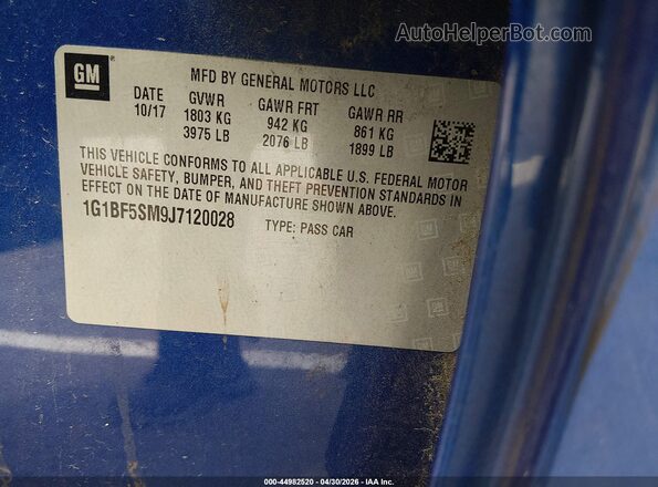 1G1BF5SM9J7120028 2018 CHEVROLET CRUZE Blue 