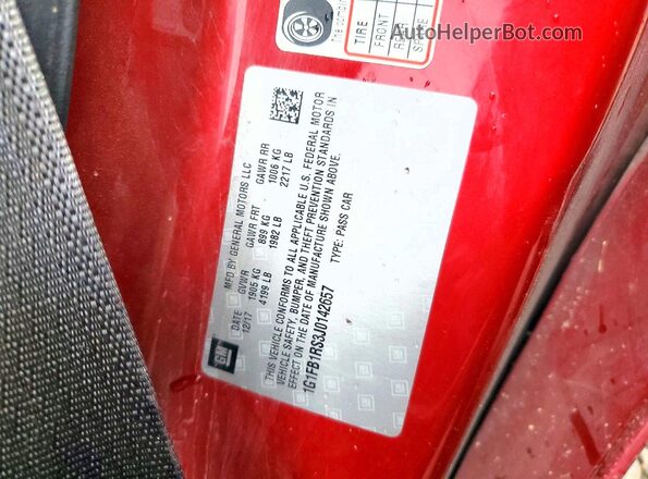 1G1FB1RS3J0142657 2018 CHEVROLET CAMARO Red ძრავის განყოფილების ხედი