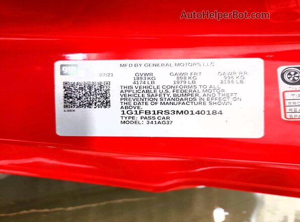 1G1FB1RS3M0140184 2021 CHEVROLET CAMARO Red Vista del compartimento del motor