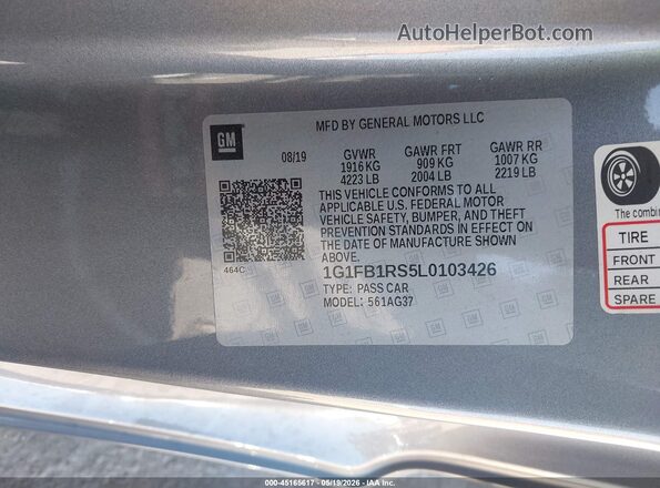 1G1FB1RS5L0103426 2020 CHEVROLET CAMARO Gray Շարժիչի բաժամունքի տեսք