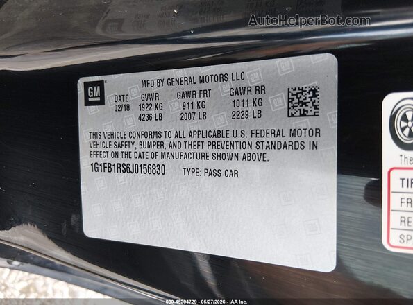 1G1FB1RS6J0156830 2018 CHEVROLET CAMARO Black Вид підкапотного простору
