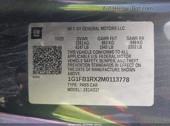 1G1FB1RX2M0113778 2021 CHEVROLET CAMARO Gray Շարժիչի բաժամունքի տեսք