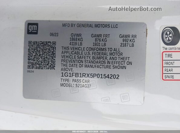 1G1FB1RX5P0154202 2023 CHEVROLET CAMARO White Widok komory silnika
