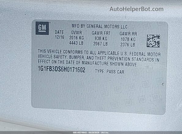 1G1FB3DS6H0171602 2017 CHEVROLET CAMARO Silver Շարժիչի բաժամունքի տեսք