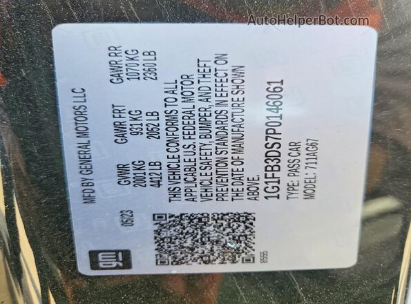 1G1FB3DS7P0146061 2023 CHEVROLET CAMARO Черный Вид подкапотного пространства