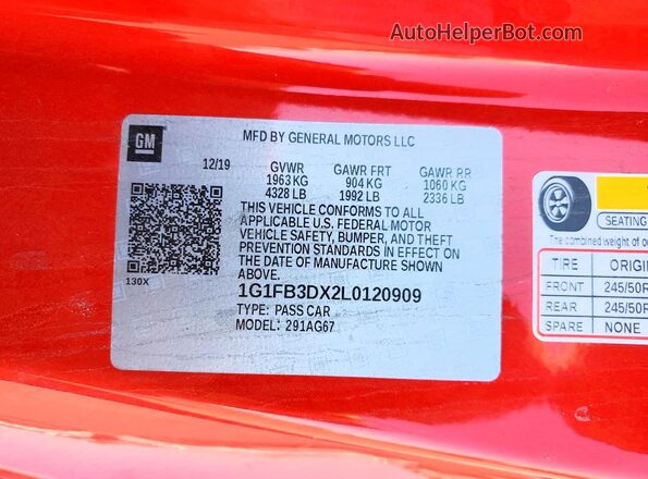 1G1FB3DX2L0120909 2020 CHEVROLET CAMARO Red 